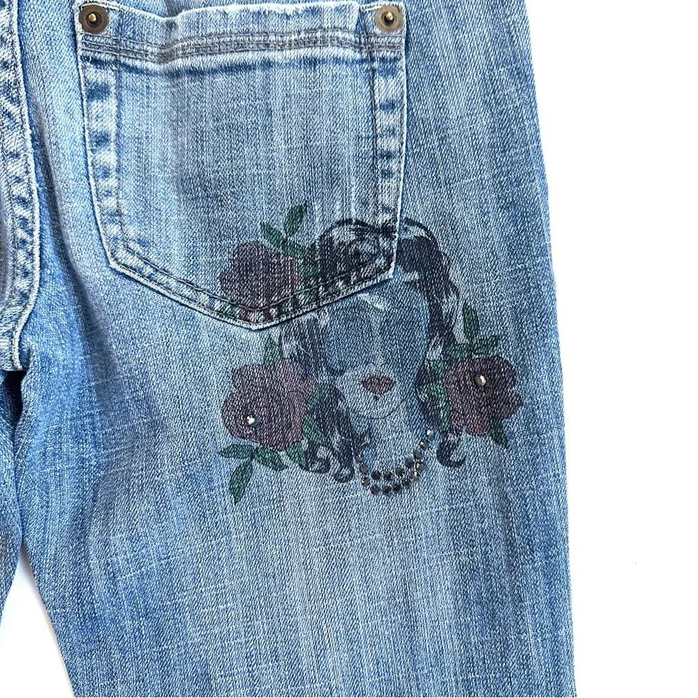 Z CAVARICCI VTG PAINTED LADY ROSE STUDDED SLOUCHY STRAIGHT LEG ANKLE JEAN Sz5